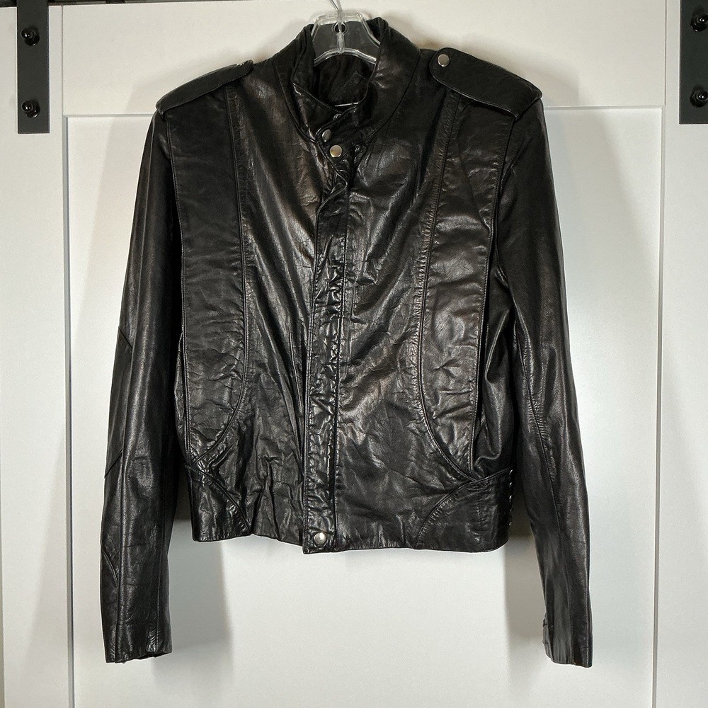 Men's Cosi Vintage Black Leather Jacket SZ 38 Soft‎ Elbow Patch Laced Sides Moto